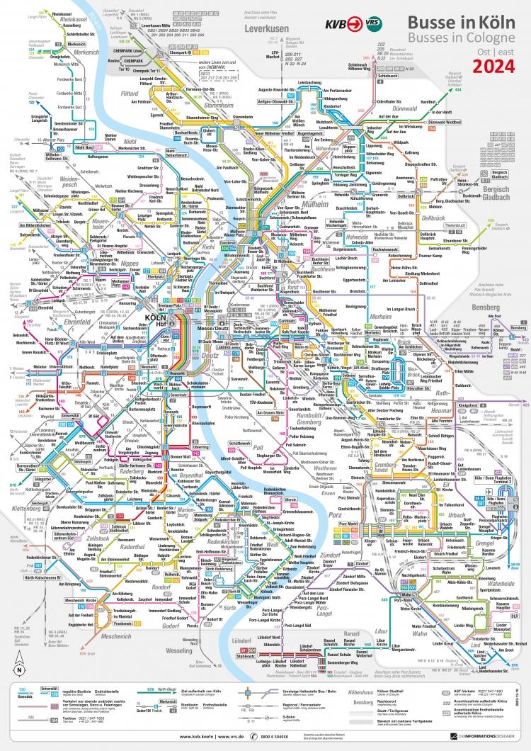 All bus routes on the right bank of the Rhine