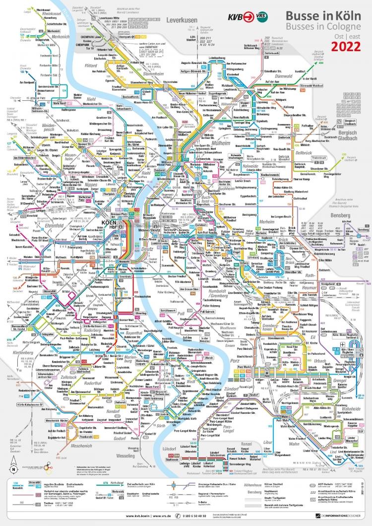 All bus routes on the right bank of the Rhine