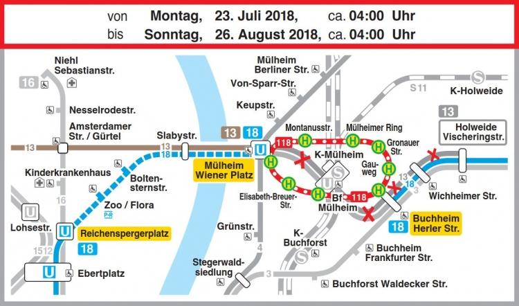 Liniennetzplan der Trennung Linien 13 und 18 Mülheim