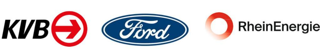 Logos der beteiligten Firmen KVB, Ford und Rheinenergie
