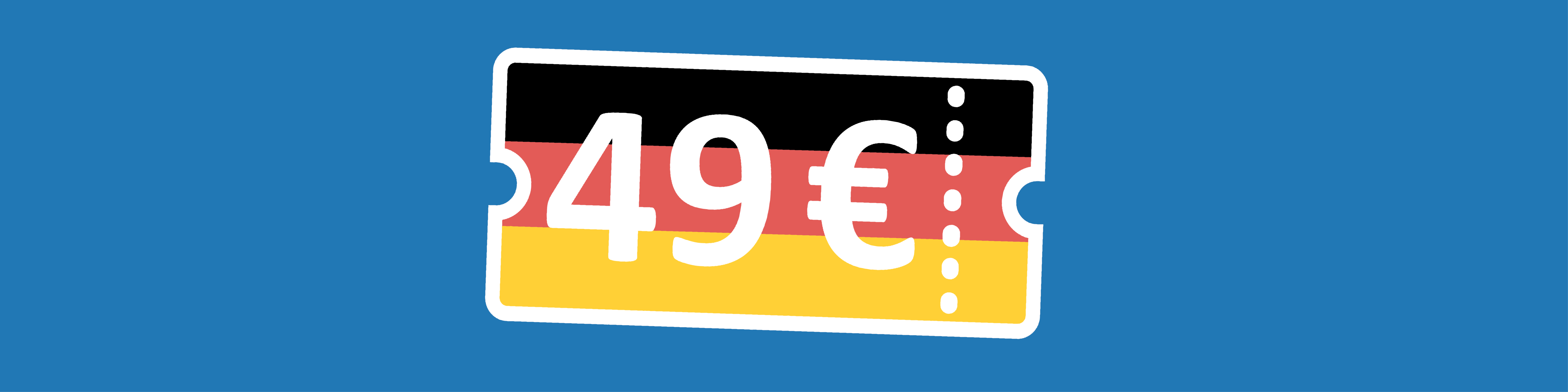 49 Euro Ticket auf blauem Hintergrund