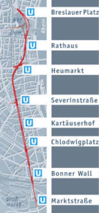 Grafik der Haltestellen der Nord-Süd Stadtbahn