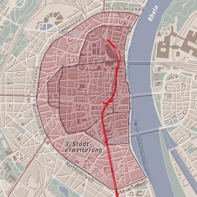 Grafik einer Kölner Stadtkarte aus dem Jahr 1180