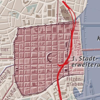 Grafik einer Kölner Stadtkarte aus der Zeit des 4./5. Jahrhunderts