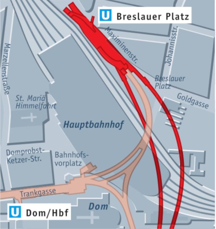 Grafik zur Lage der Haltestelle am Hauptbahnhof