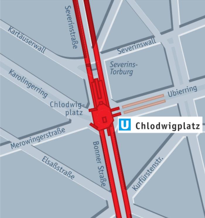 Grafik zur Lage der Haltestelle Chlodwigplatz