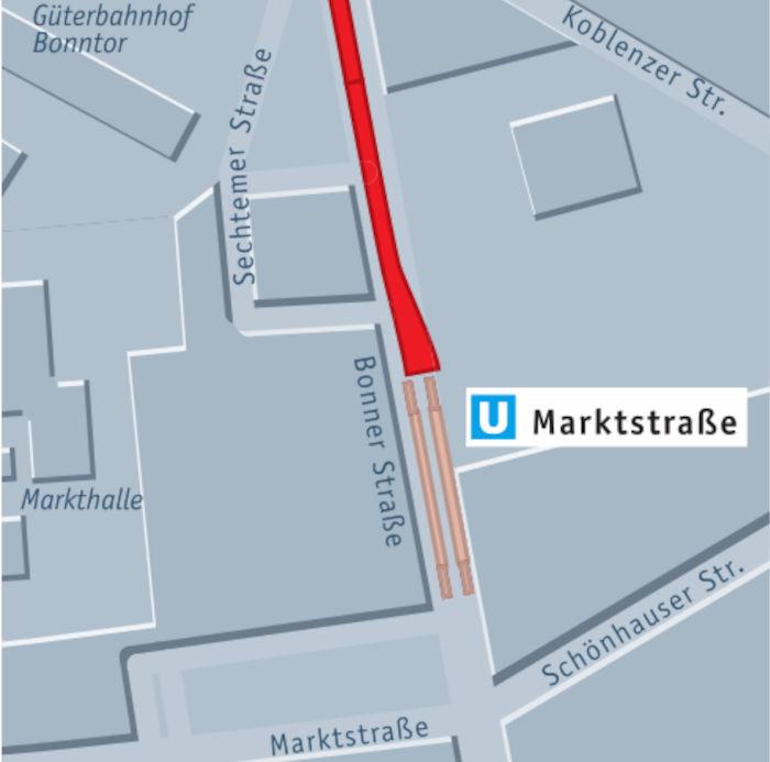 Grafik zur Lage der Haltestelle Marktstraße